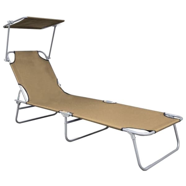 vidaXL foldbar liggestol med baldakin aluminium gråbrun
