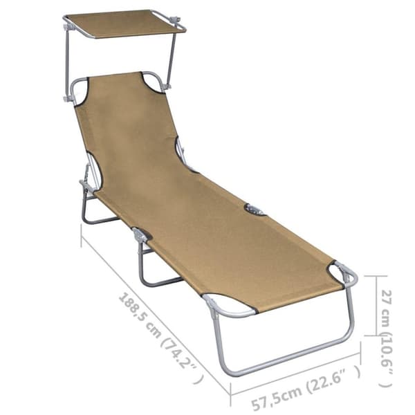 vidaXL foldbar liggestol med baldakin aluminium gråbrun