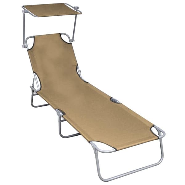 vidaXL foldbar liggestol med baldakin aluminium gråbrun