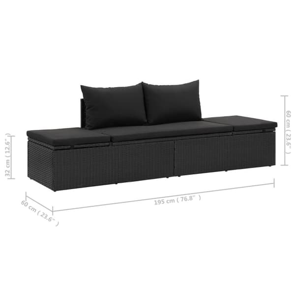 vidaXL solseng med hynder polyrattan sort