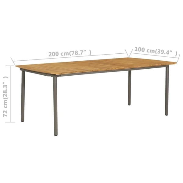 vidaXL havebord 200 x 100 x 72 cm massivt akacietræ og stål