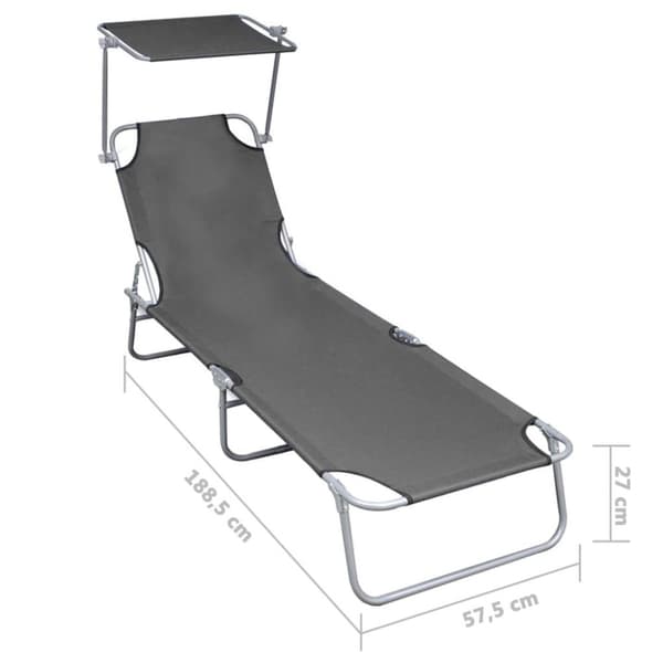 vidaXL foldbar liggestol med baldakin aluminium grå