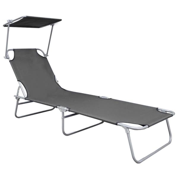 vidaXL foldbar liggestol med baldakin aluminium grå
