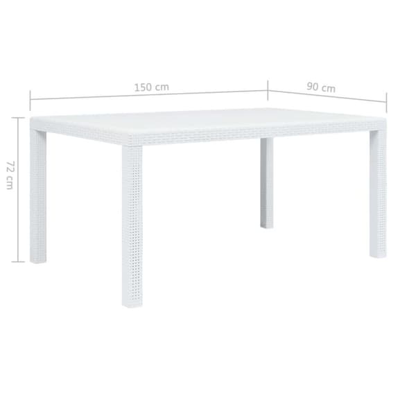 vidaXL Hagebord hvit 150x90x72 cm plast rottingdesign