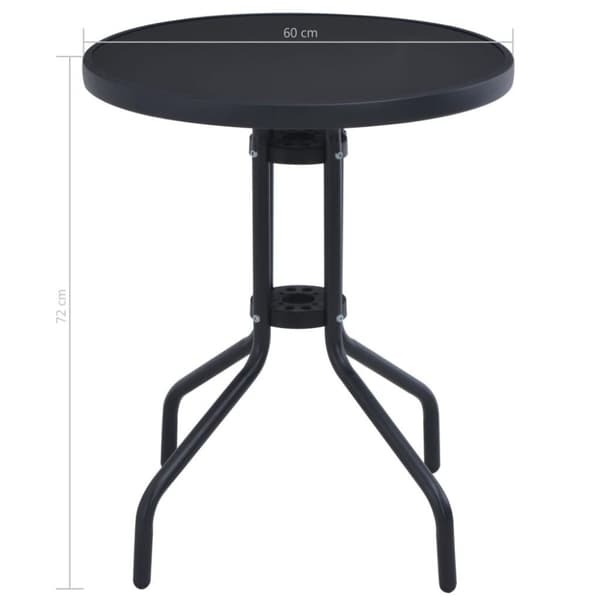 vidaXL Trädgårdsbord svart 60 cm stål och glas