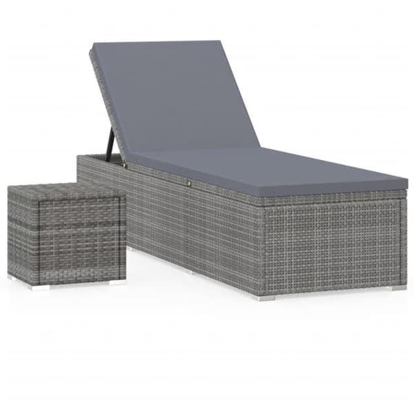 vidaXL liggestol med hynde og tebord polyrattan grå