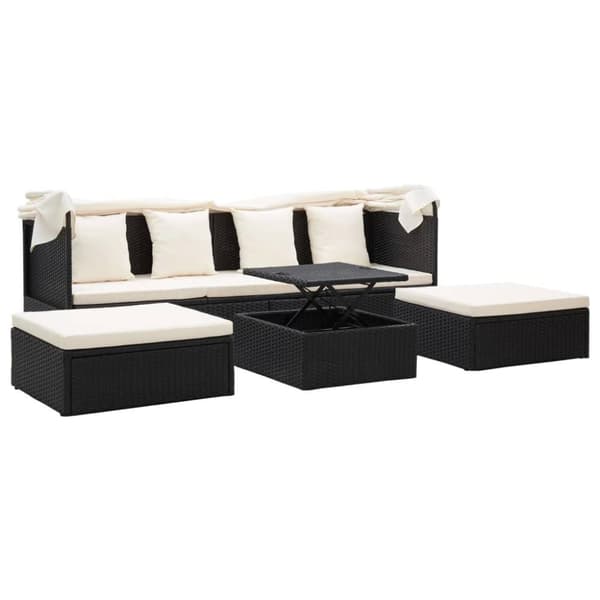 vidaXL solseng med baldakin polyrattan sort