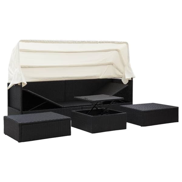 vidaXL solseng med baldakin polyrattan sort
