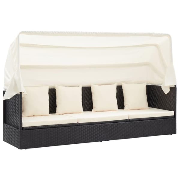 vidaXL solseng med baldakin polyrattan sort