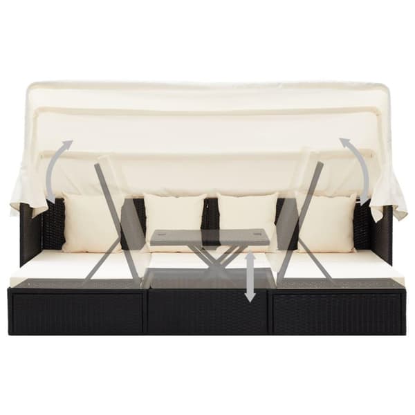 vidaXL solseng med baldakin polyrattan sort
