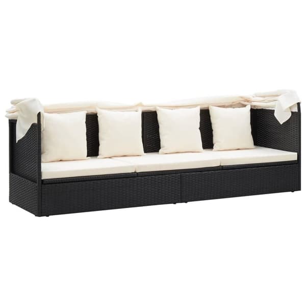 vidaXL solseng med baldakin polyrattan sort