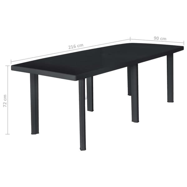 vidaXL Puutarhapöytä 216x90x72 cm muovi antrasiitti