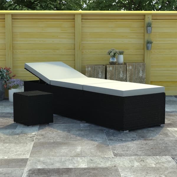 vidaXL liggestol med hynde og tebord polyrattan cremehvid