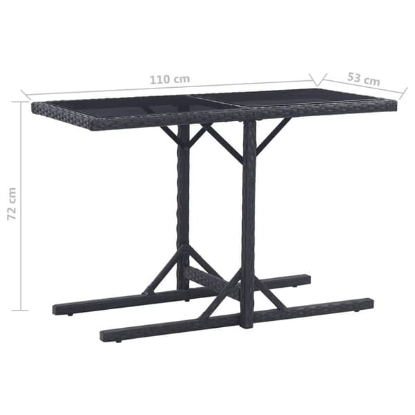 vidaXL havebord 110 x 53 x 72 cm sort glas og poliratanas