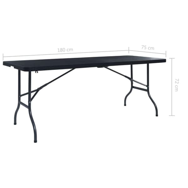 vidaXL Kokoontaittuva puutarhapöytä musta 180x75x72 cm HDPE