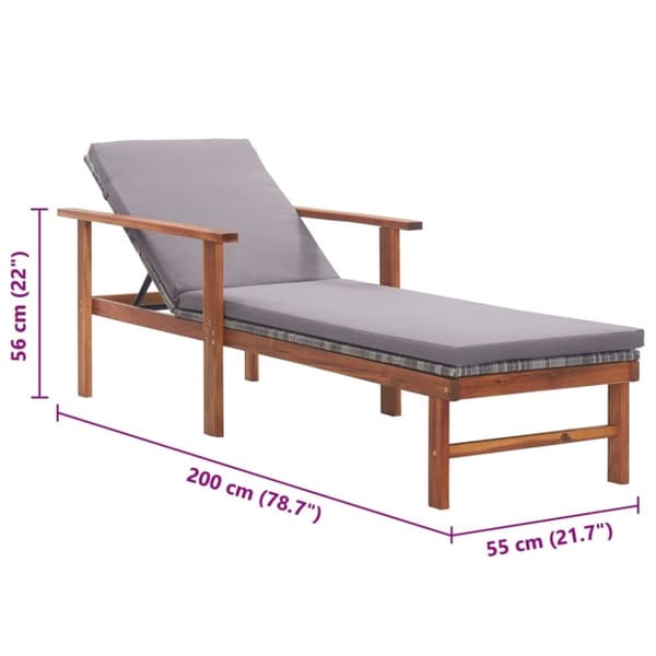 vidaXL liggestol med hynde polyrattan og massivt akacietræ grå