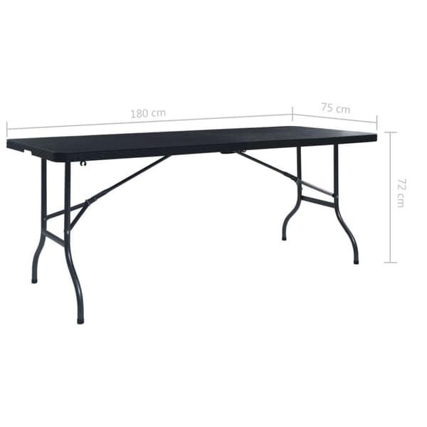 vidaXL Hopfällbart trädgårdsbord svart 180x75x72  cm HDPE konstrotting