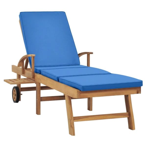 vidaXL Solsäng med dyna massiv teak blå
