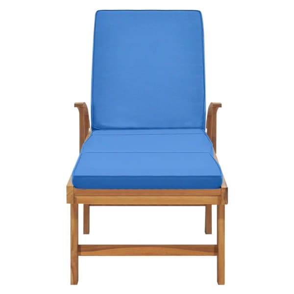 vidaXL Solsäng med dyna massiv teak blå