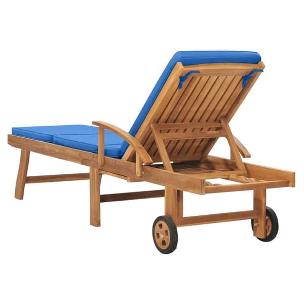 vidaXL Solsäng med dyna massiv teak blå
