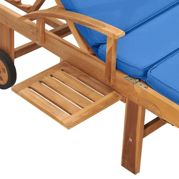 vidaXL Solsäng med dyna massiv teak blå