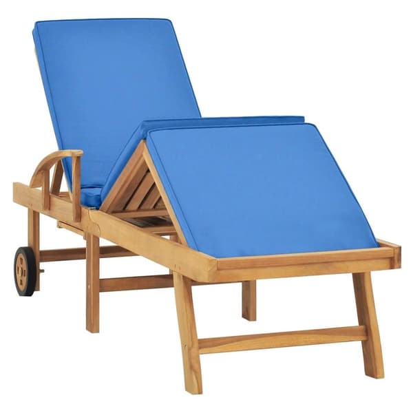 vidaXL Solsäng med dyna massiv teak blå