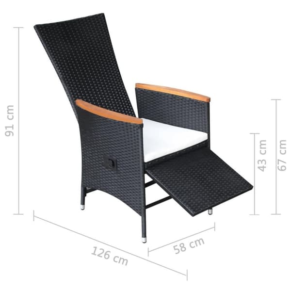 vidaXL havelænestole 2 stk. med hynder polyrattan sort