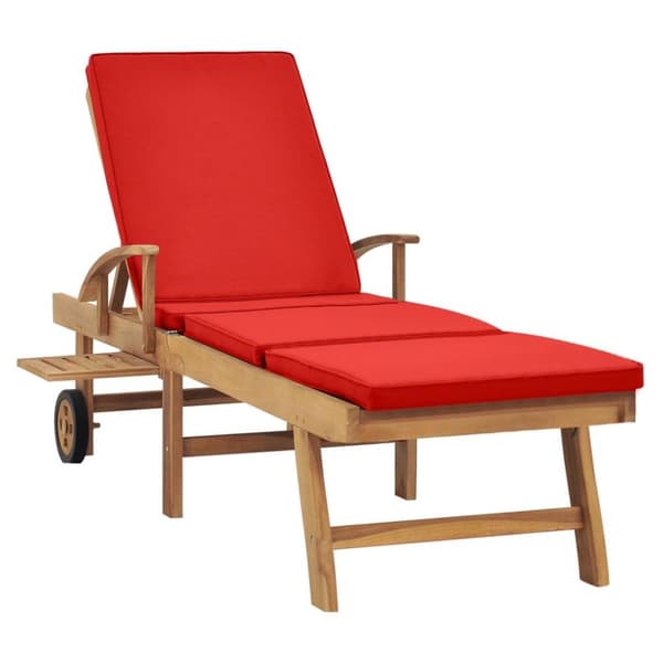 vidaXL Solsäng med dyna massiv teak röd