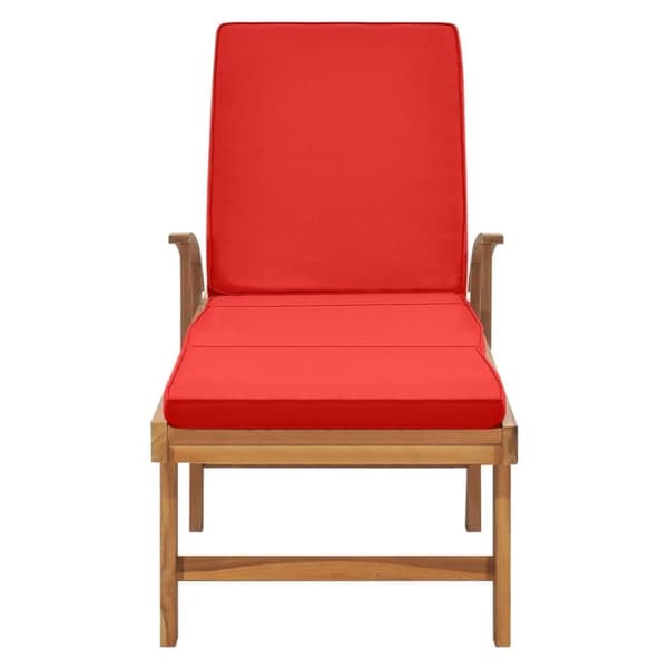 vidaXL Solsäng med dyna massiv teak röd