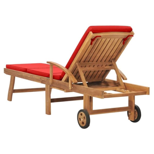vidaXL Solsäng med dyna massiv teak röd