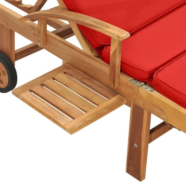 vidaXL Solsäng med dyna massiv teak röd