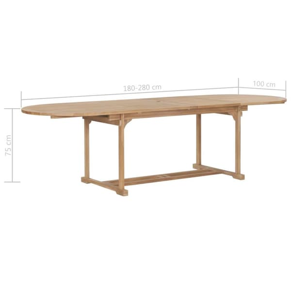 vidaXL forlængeligt havebord 180-280 x 100 x 75 cm massivt teaktræ oval