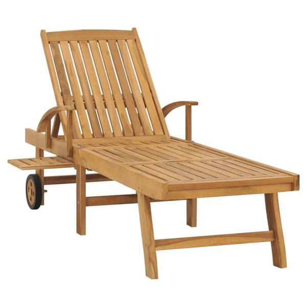vidaXL Solsäng med bord massiv teak