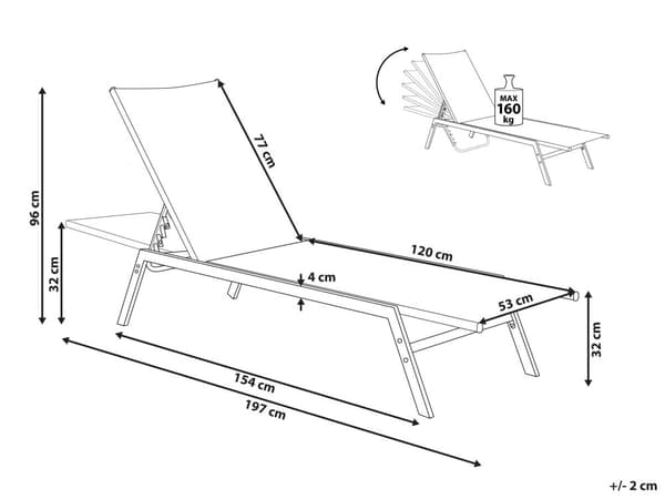 Liggestol Hvid Sølv Aluminium 200 cm Nonwood Solseng til Terrasse Altan Indretning Solstol med Justerbart Ryglæn Udendørs Vedligeholdelsesfri