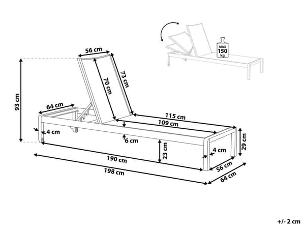 Solseng Hvid Sølv Anodiseret Aluminium og Tekstil 198 x 64 cm Liggestol med Justerbar Nakkestøtte Vedligeholdelsesfri til Udendørs Terrasse