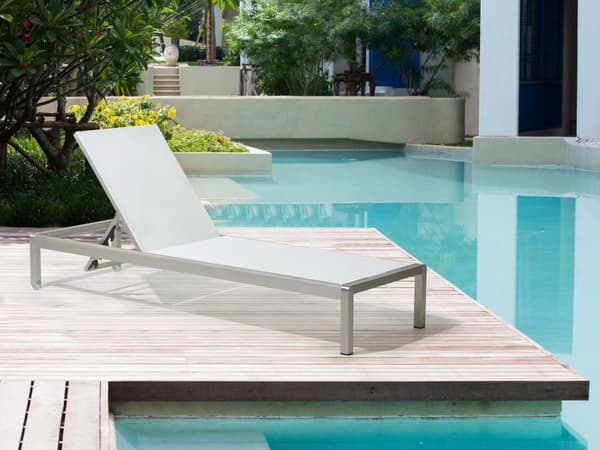 Solseng Hvid Sølv Anodiseret Aluminium og Tekstil 198 x 64 cm Liggestol med Justerbar Nakkestøtte Vedligeholdelsesfri til Udendørs Terrasse