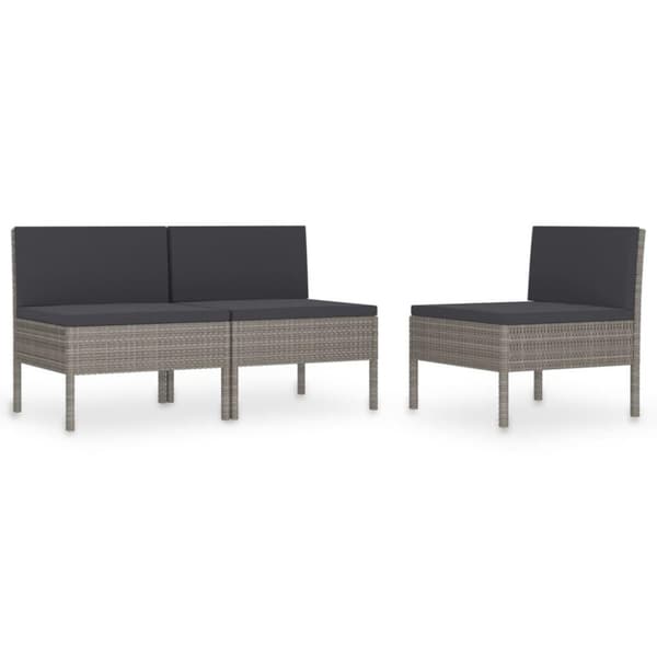 vidaXL havestole 3 stk. med hynder polyrattan grå