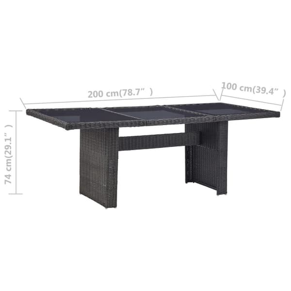 vidaXL havebord 200x100x74 cm glas og polyrattan sort