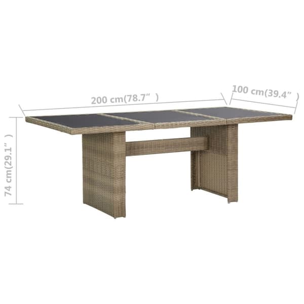 vidaXL Trädgårdsbord brun 200x100x74 cm glas och konstrotting
