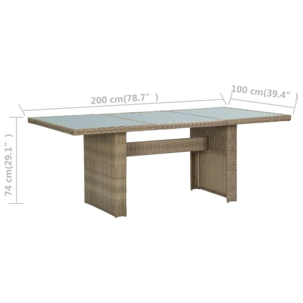 vidaXL havebord 200x100x74 cm glas og polyrattan brun