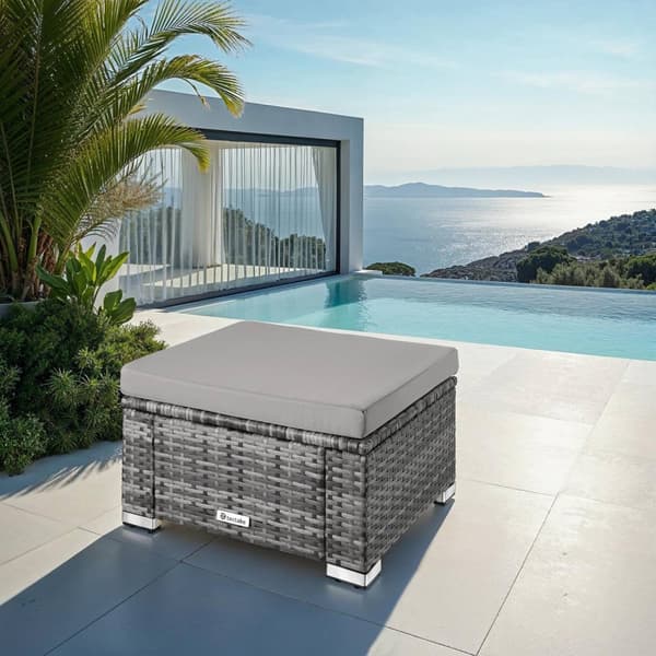 Polyrattan puf med hynde - grå