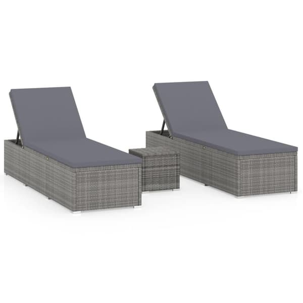 vidaXL loungestole med tebord 3 dele polyrattan grå