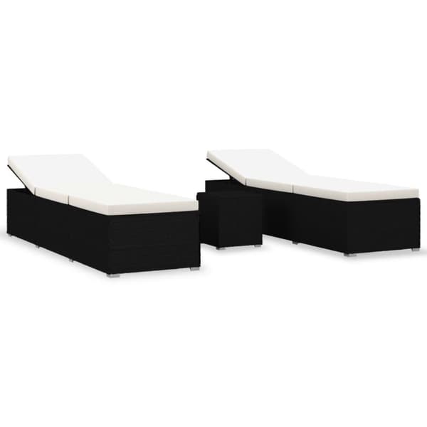 vidaXL liggestole 3 dele med tebord polyrattan sort