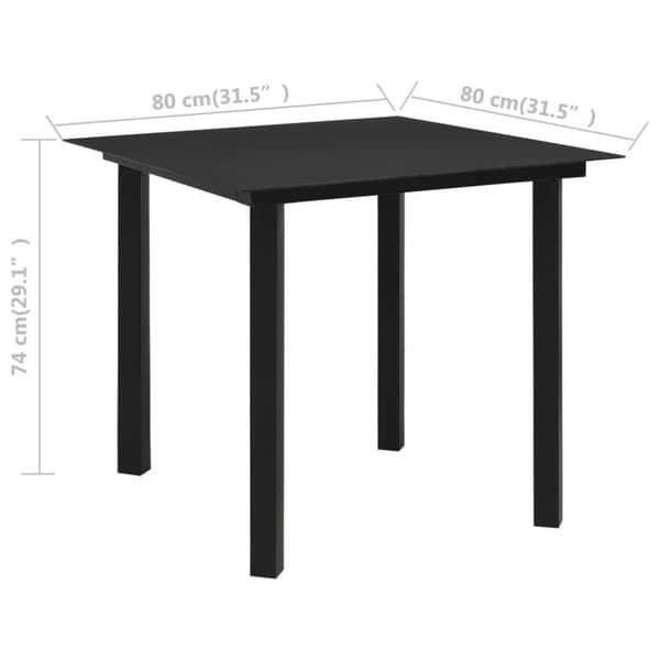 vidaXL Trädgårdsbord svart 80x80x74 cm stål och glas