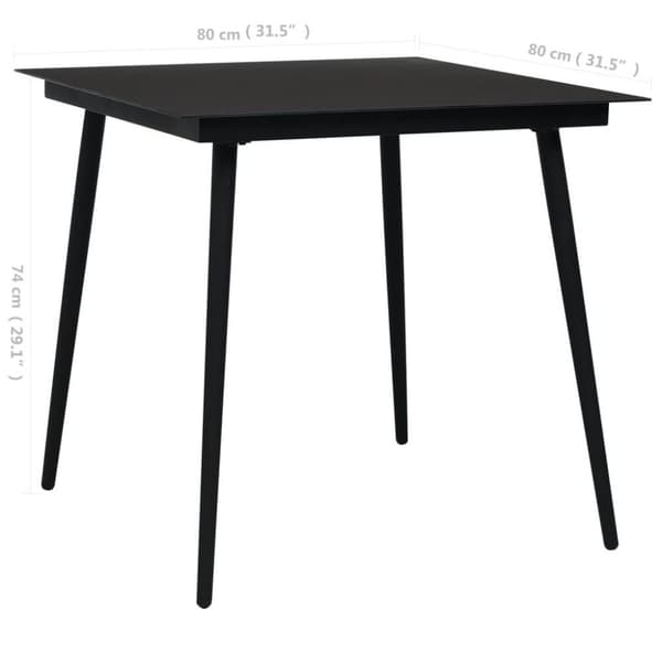 vidaXL havebord 80x80x74 cm stål og glas sort
