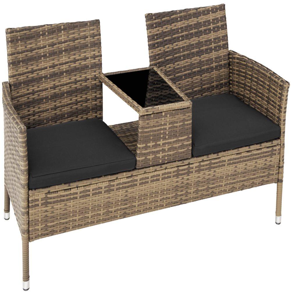 Polyrattan havebænk med bord - natur
