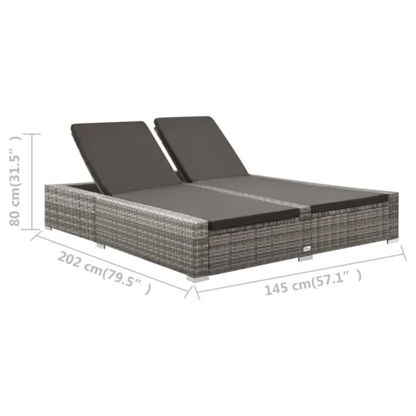 vidaXL 2 hengen Aurinkovuode polyrottinki harmaa