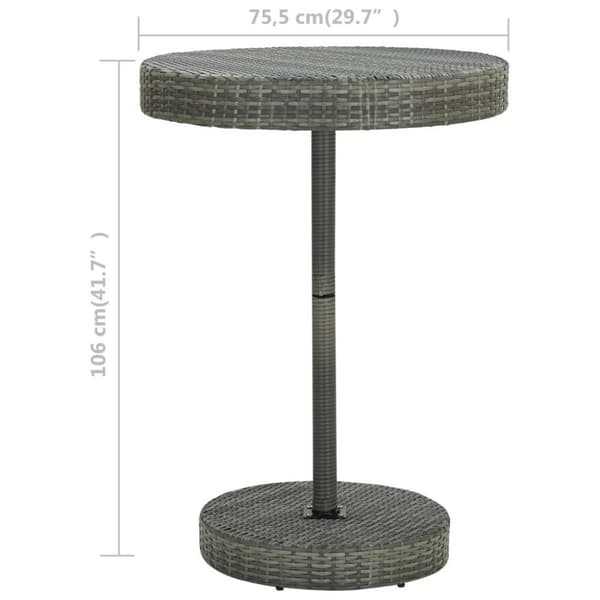 vidaXL havebord 75,5x106 cm polyrattan grå