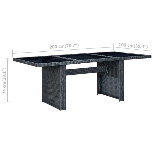 vidaXL havebord polyrattan og hærdet glas mørkegrå