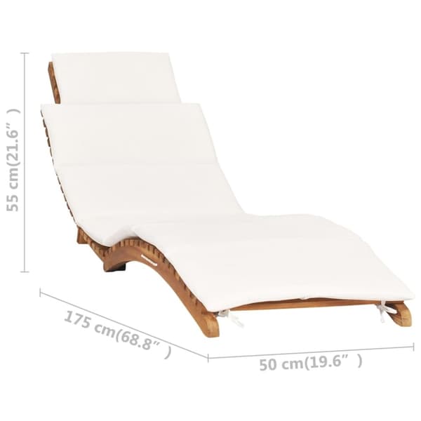 vidaXL Hopfällbar solsäng med gräddvit dyna massiv teak